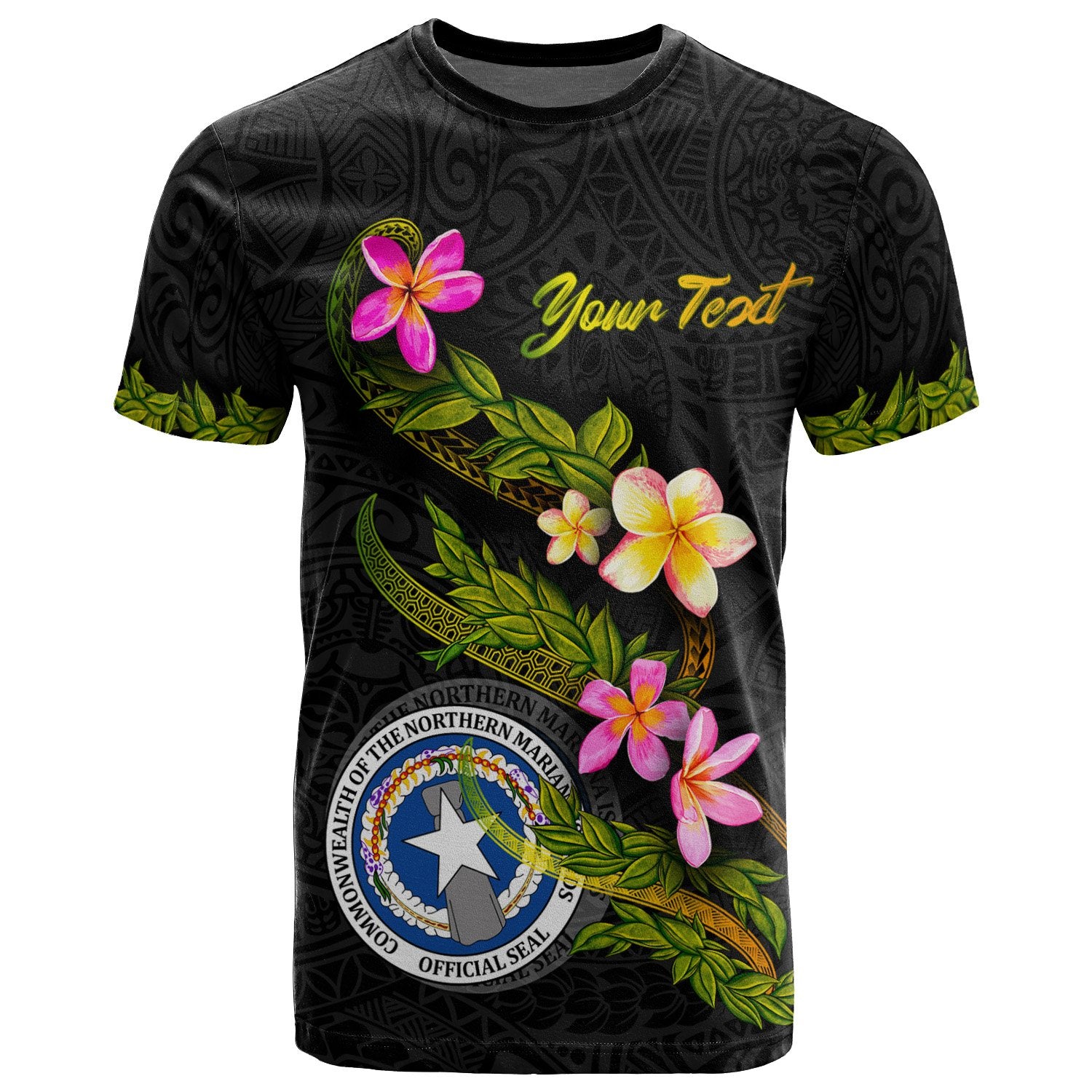 Northern Mariana Islands Polynesian Custom T Shirt Plumeria Tribal Unisex Black - Polynesian Pride