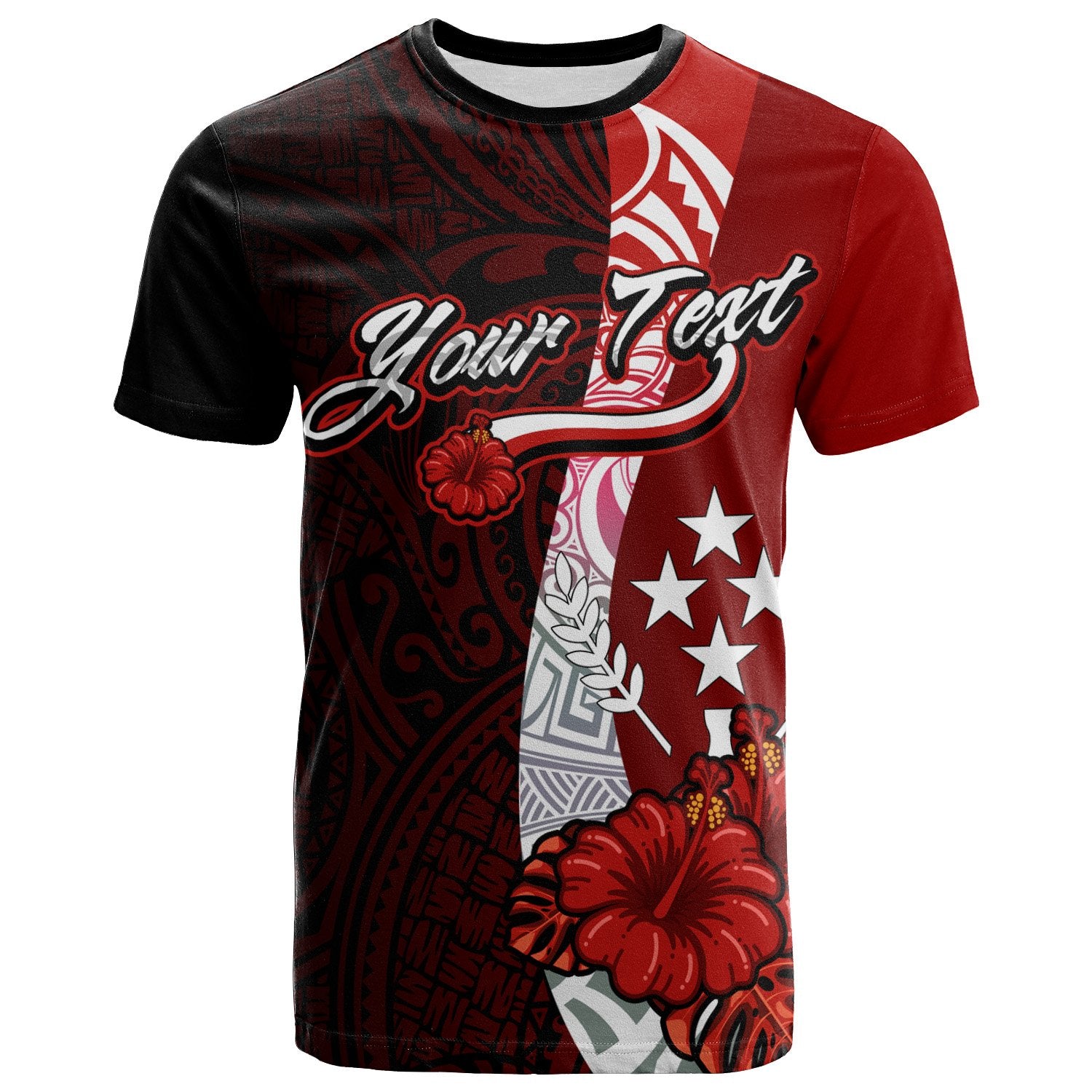 Kosrae Micronesia Custom T Shirt Coat Of Arm With Hibiscus Unisex Red - Polynesian Pride