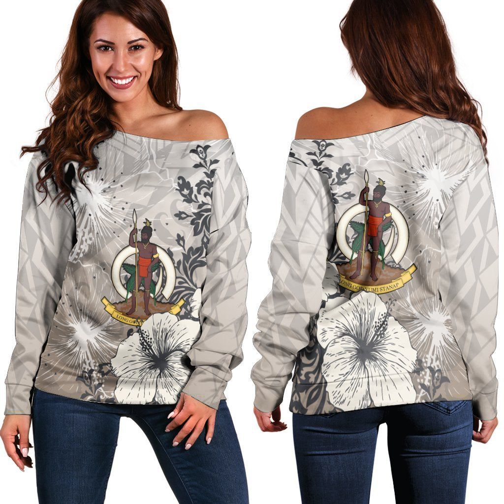 Vanuatu Women's Off Shoulder Sweaters - Vintage Luxury Floral Style Nude - Polynesian Pride