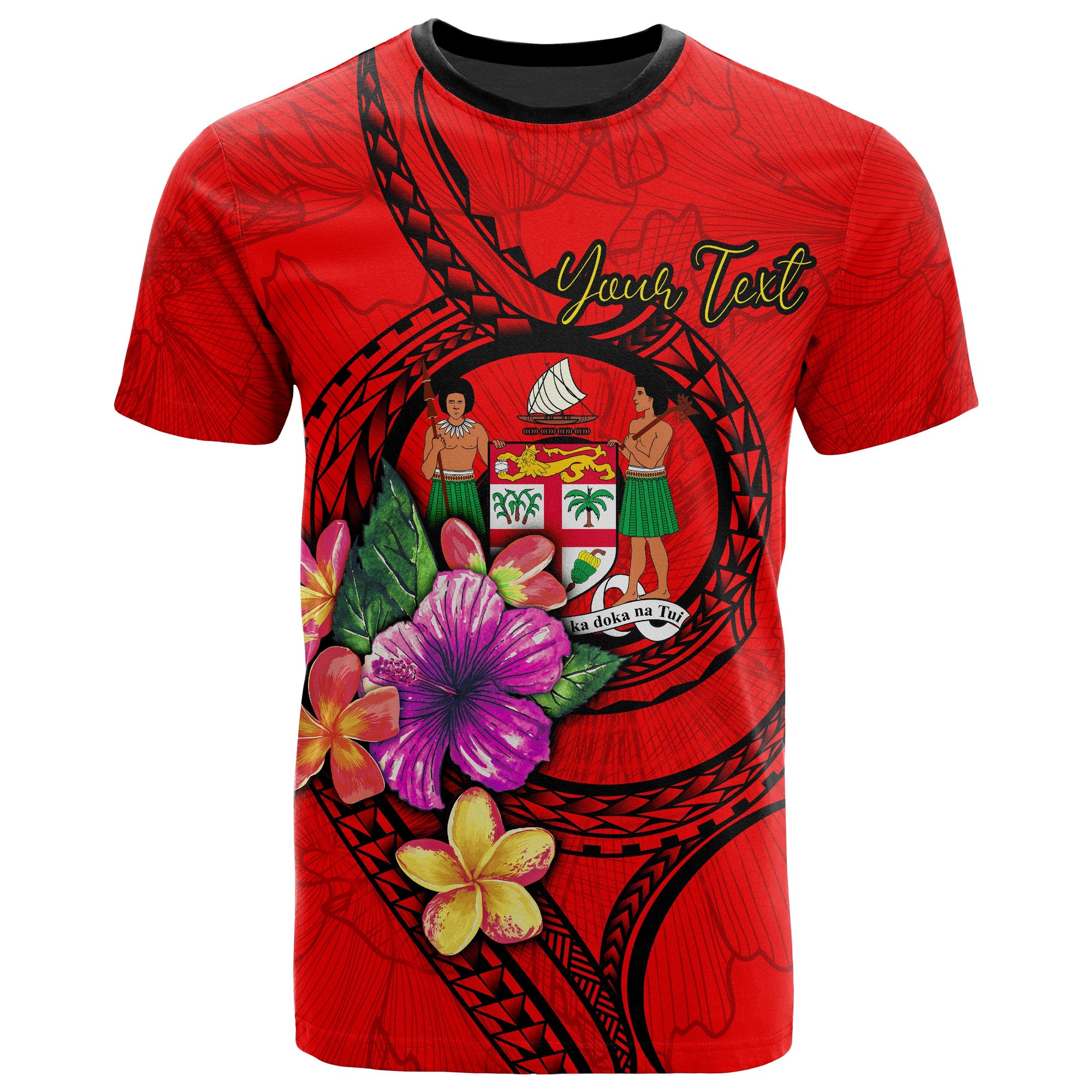 Fiji Polynesian Custom T Shirt Floral With Seal Red Unisex Red - Polynesian Pride