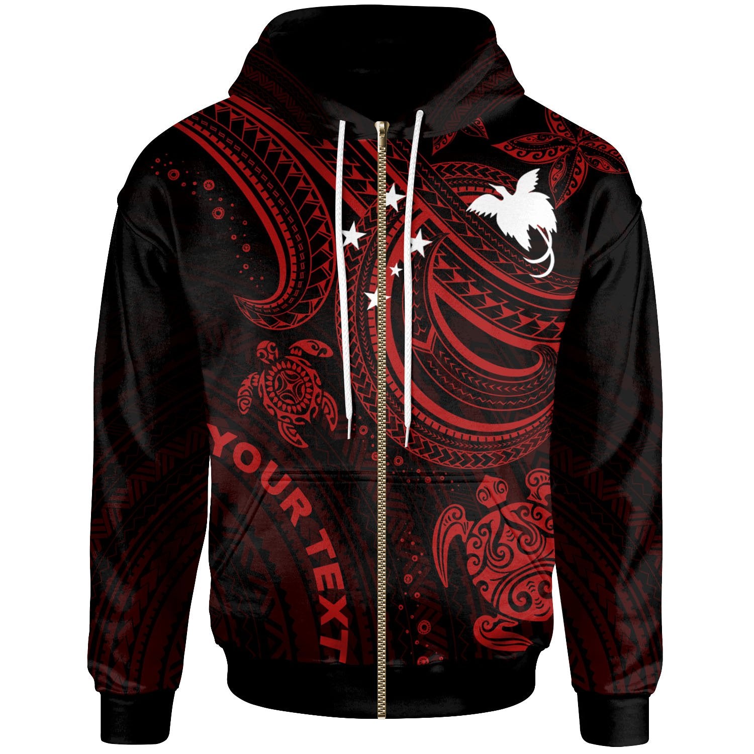 Papua New Guinea Custom Zip up Hoodie Red Turtle Unisex Red - Polynesian Pride