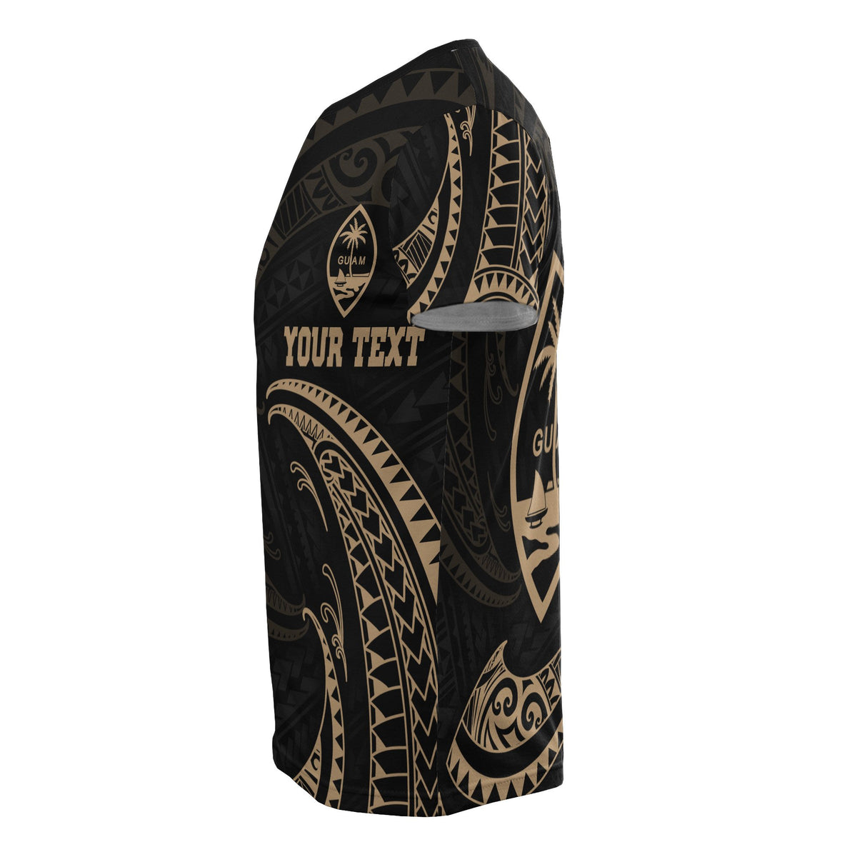 Guam Polynesian Custom T Shirt Gold Tribal Wave - Polynesian Pride