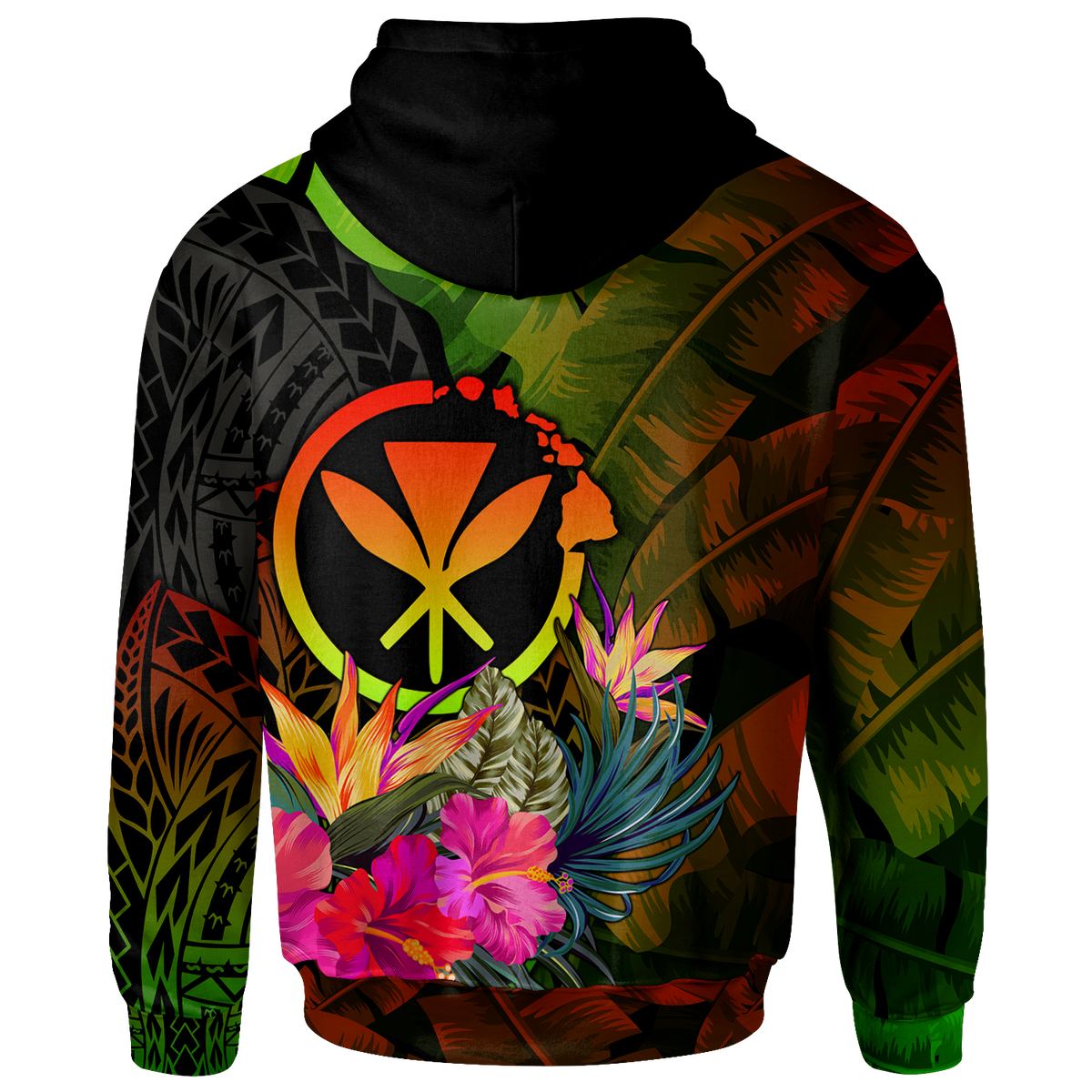 Polynesian Hawaii Kanaka Maoli Polynesian Custom Hoodie Hibiscus and Banana Leaves - Polynesian Pride