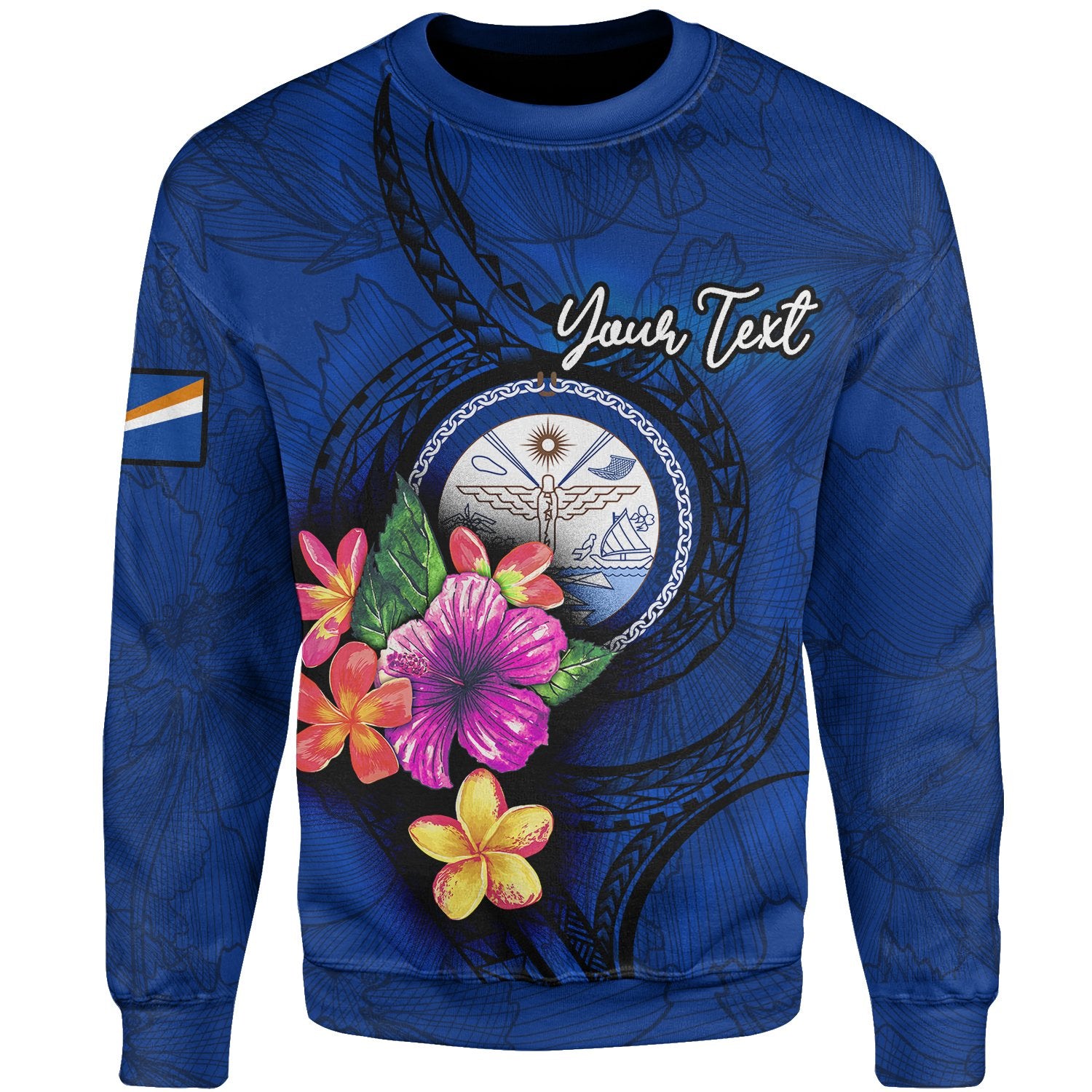 Marshall Islands Polynesian Custom Personalised Sweater - Floral With Seal Blue Unisex Blue - Polynesian Pride