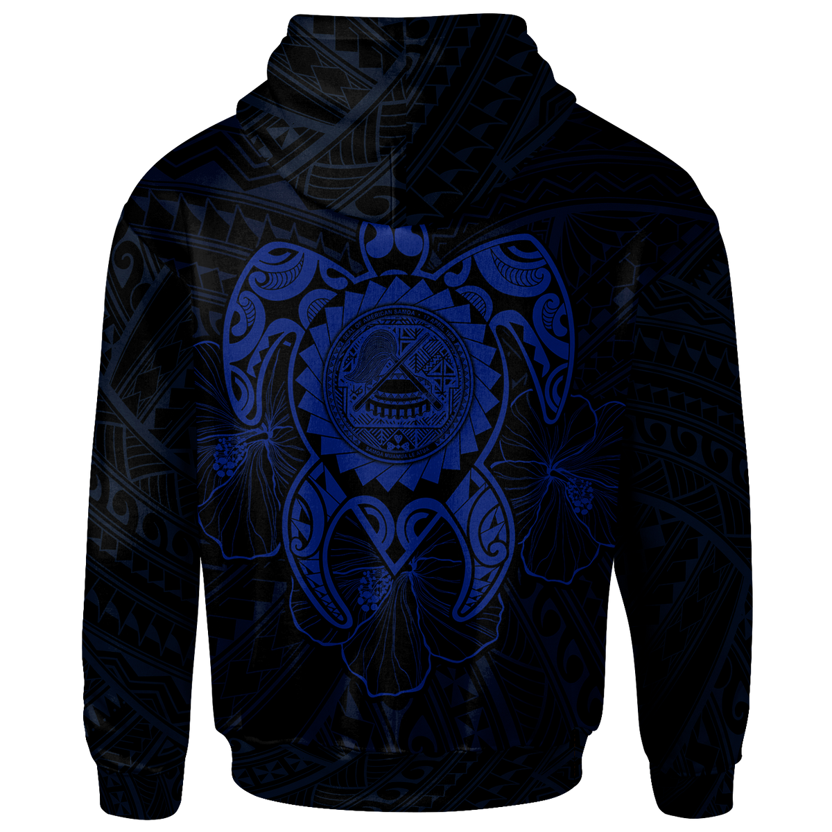 American Samoa Polynesian Custom Hoodie Vintage Polynesian Turtle (Blue) - Polynesian Pride