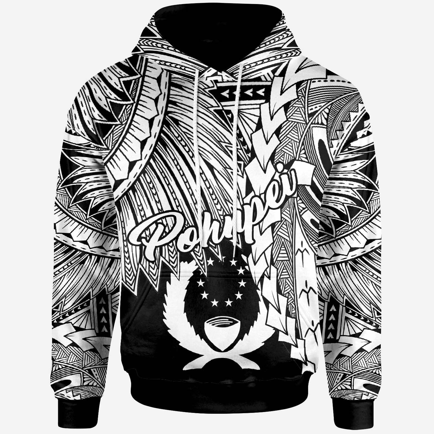 Pohnpei Micronesian Hoodie Tribal Wave Tattoo White Unisex White - Polynesian Pride