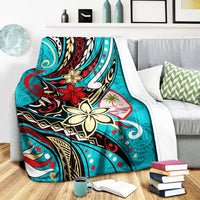 Guam Premium Blanket - Tribal Flower With Special Turtles Blue Color - Polynesian Pride