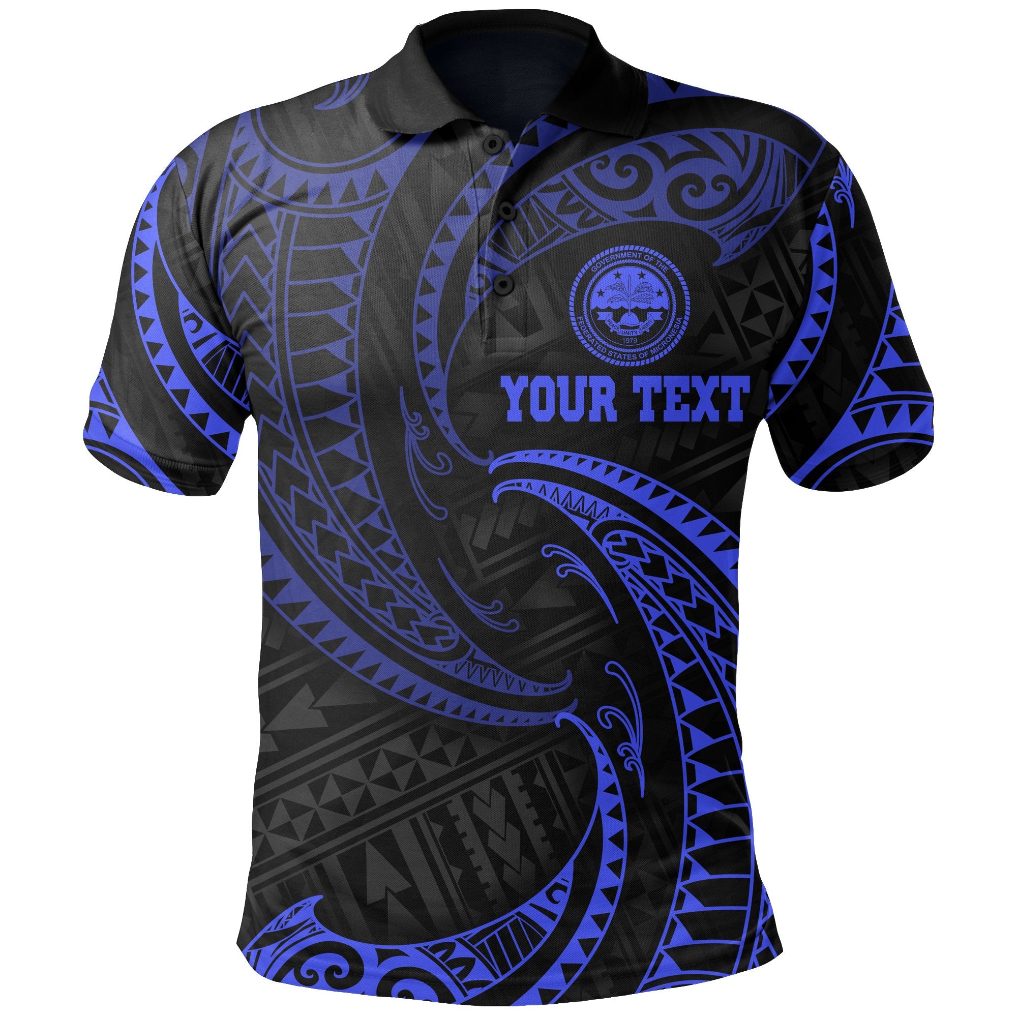 Federated States of Micronesia Custom Polo Shirt Blue Tribal Wave Unisex Blue - Polynesian Pride