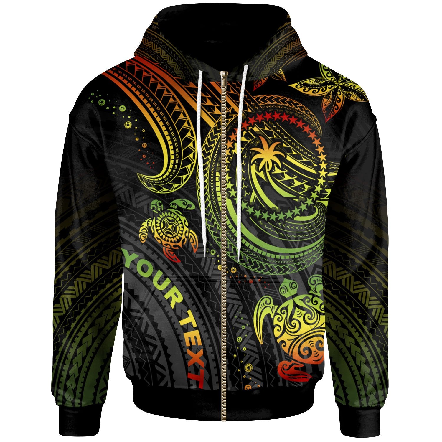 Chuuk Custom Zip up Hoodie Reggae Turtle Unisex Reggae - Polynesian Pride