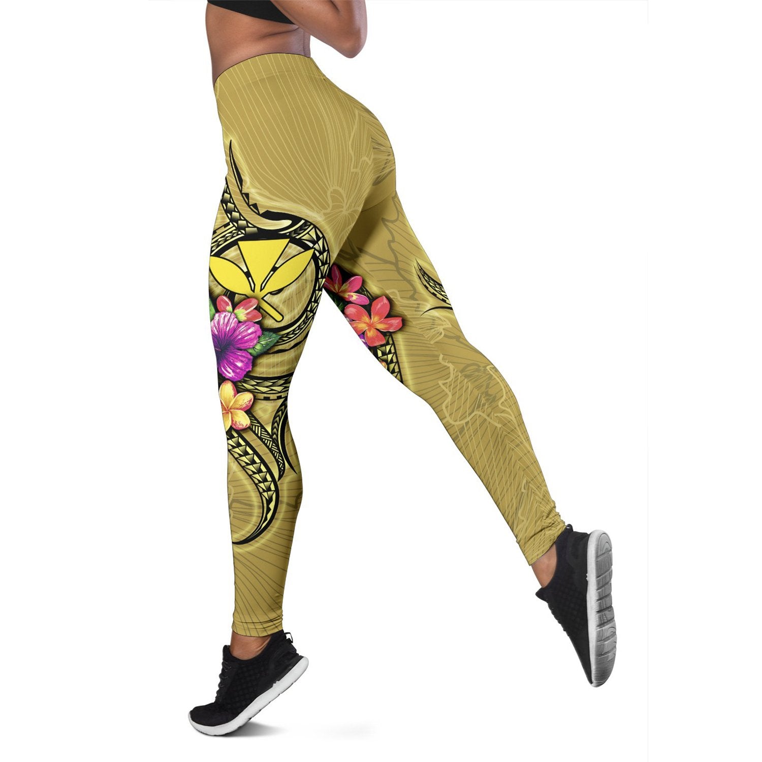 Hawaii Polynesian Legging - Floral With Seal Gold Yellow - Polynesian Pride