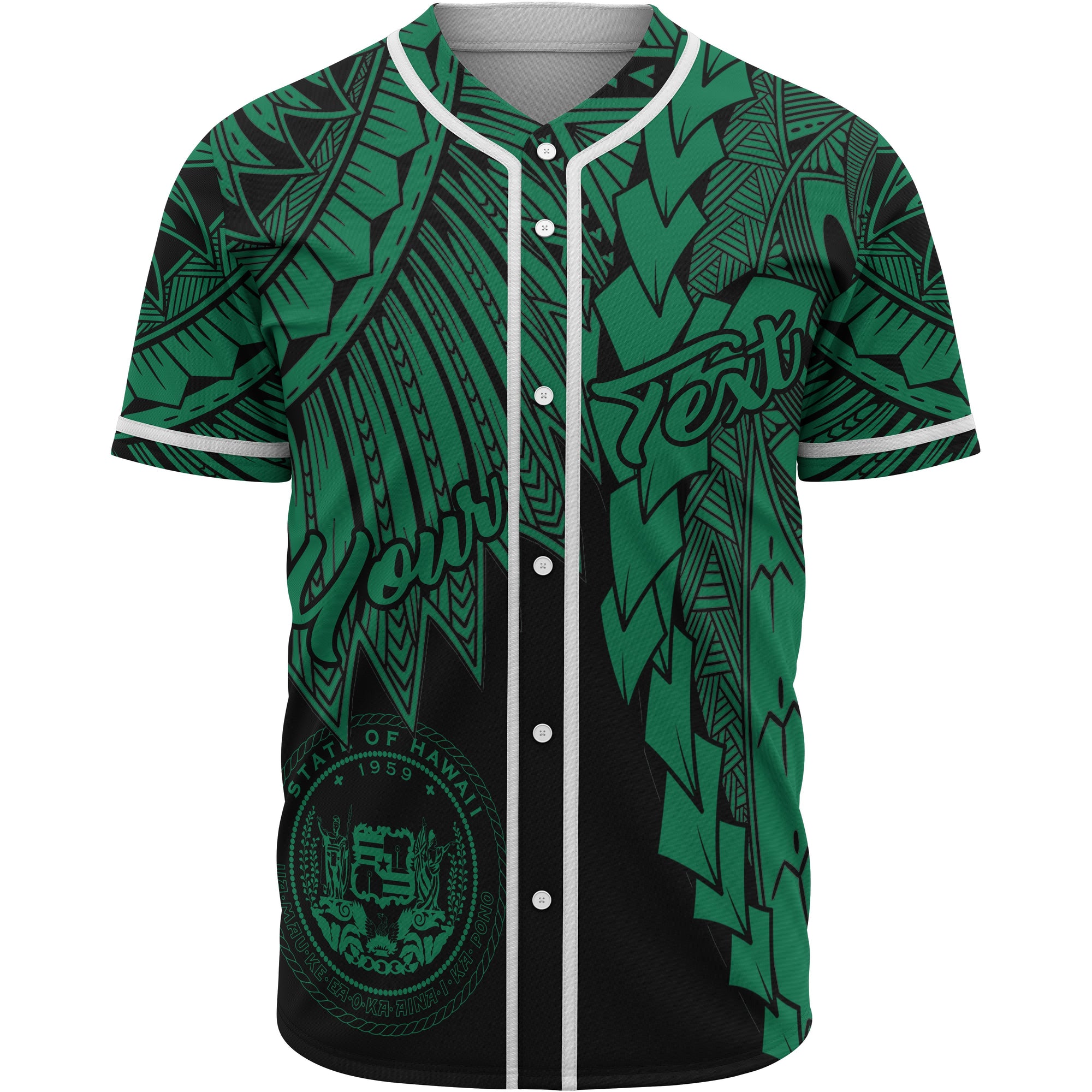 Hawaii Polynesian Custom Personalised Baseball Shirt - Tribal Wave Tattoo Green Unisex Green - Polynesian Pride