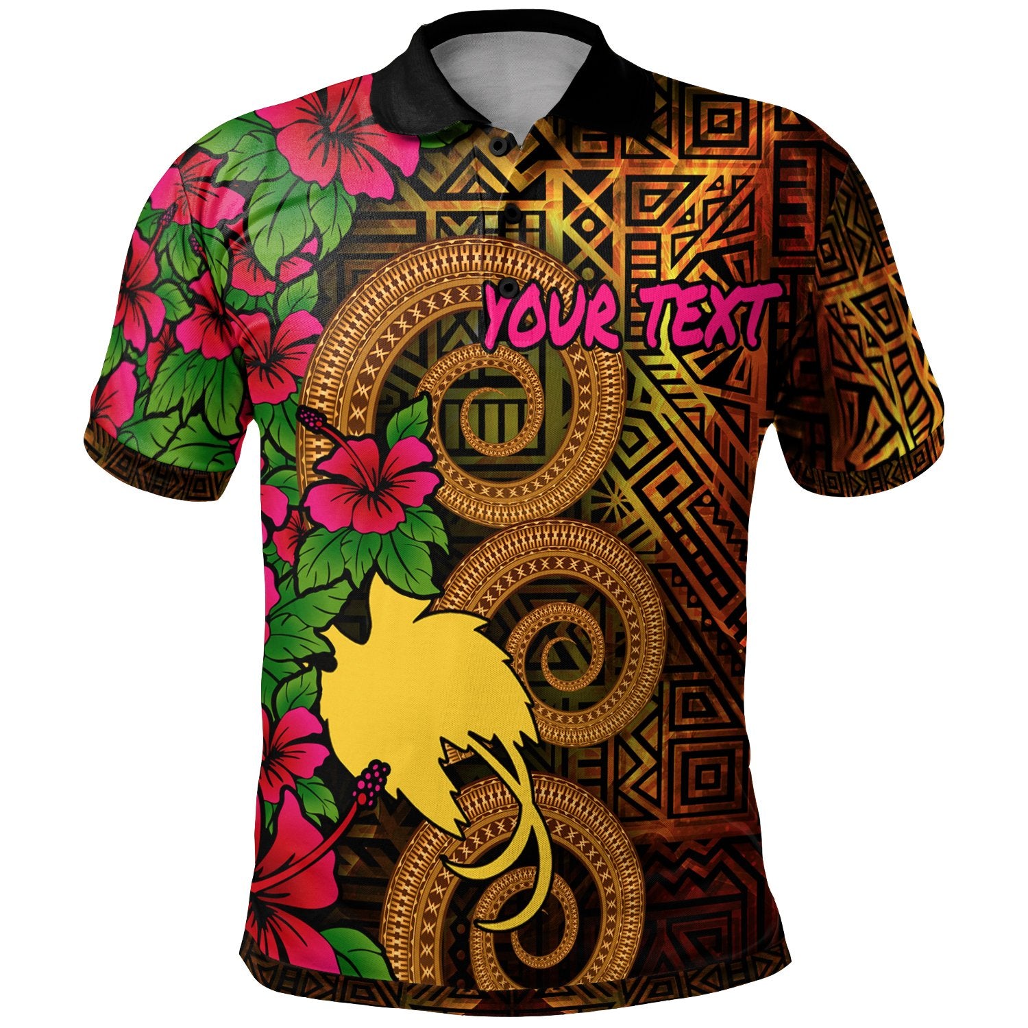 Papua New Guinea Polynesian Custom Polo Shirt Hibiscus Vintage Unisex Orange - Polynesian Pride