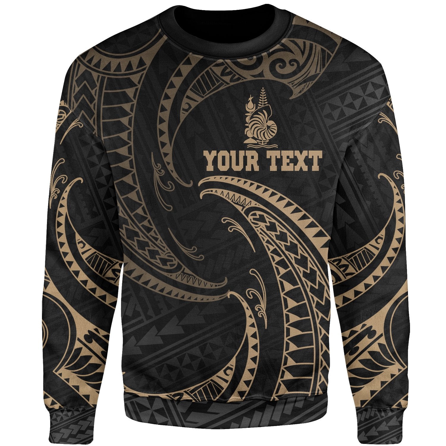 New Caledonia Polynesian Custom Personalised Sweater - Gold Tribal Wave Unisex Gold - Polynesian Pride