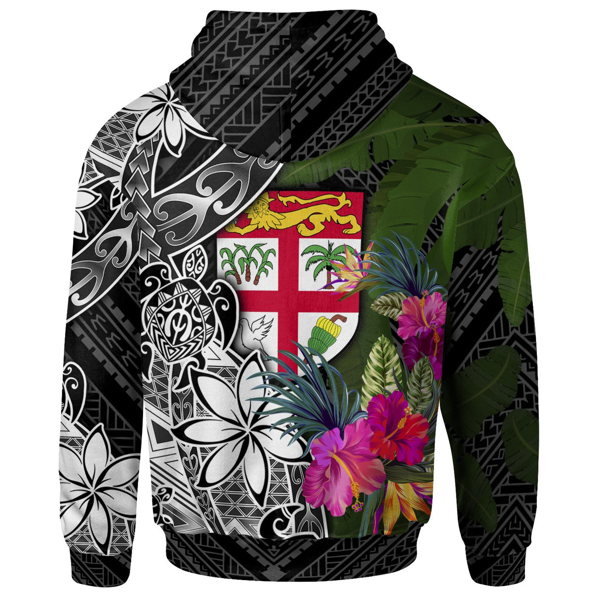 Fiji Custom Hoodie Turtle Plumeria Banana Leaf - Polynesian Pride