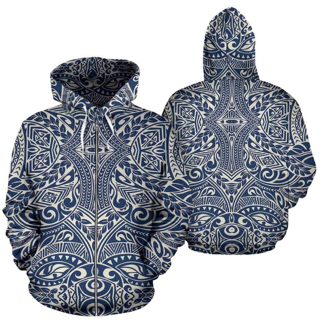 Polynesian Zip up Hoodie Tribal 14 Unisex Blue - Polynesian Pride
