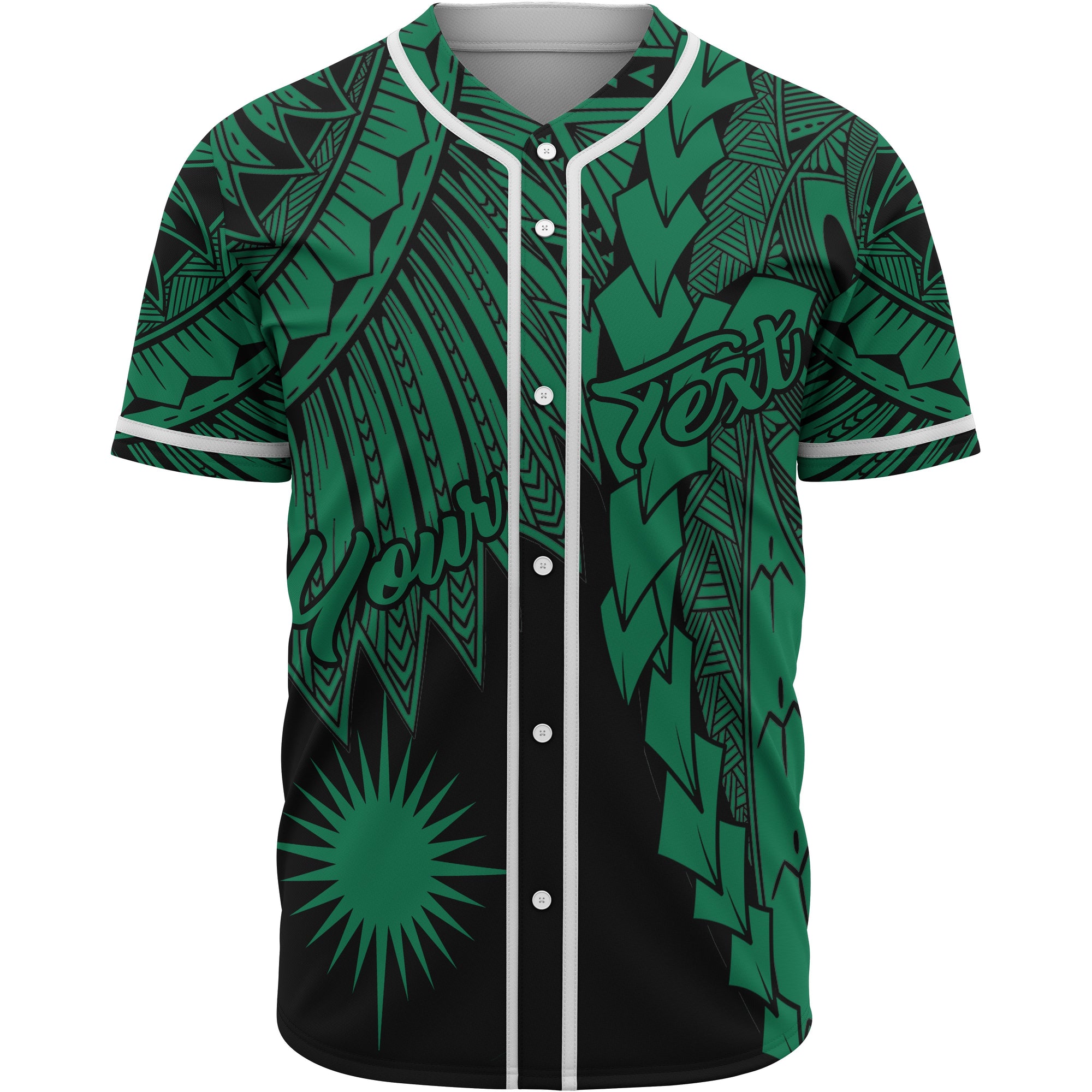 Marshall Islands Polynesian Custom Personalised Baseball Shirt - Tribal Wave Tattoo Green Unisex Green - Polynesian Pride