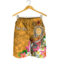 Tahiti Custom Personalised Men's Shorts - Turtle Plumeria (Gold) - Polynesian Pride