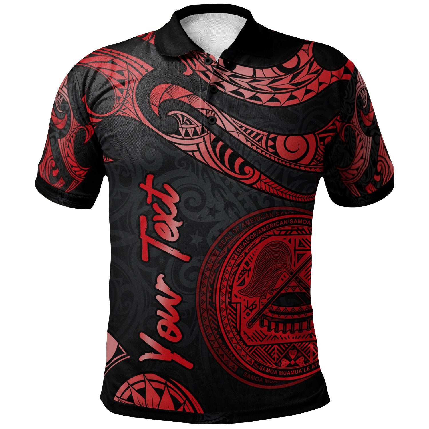 American Samoa Custom Polo Shirt Polynesian Tattoo Red Version Unisex Red - Polynesian Pride