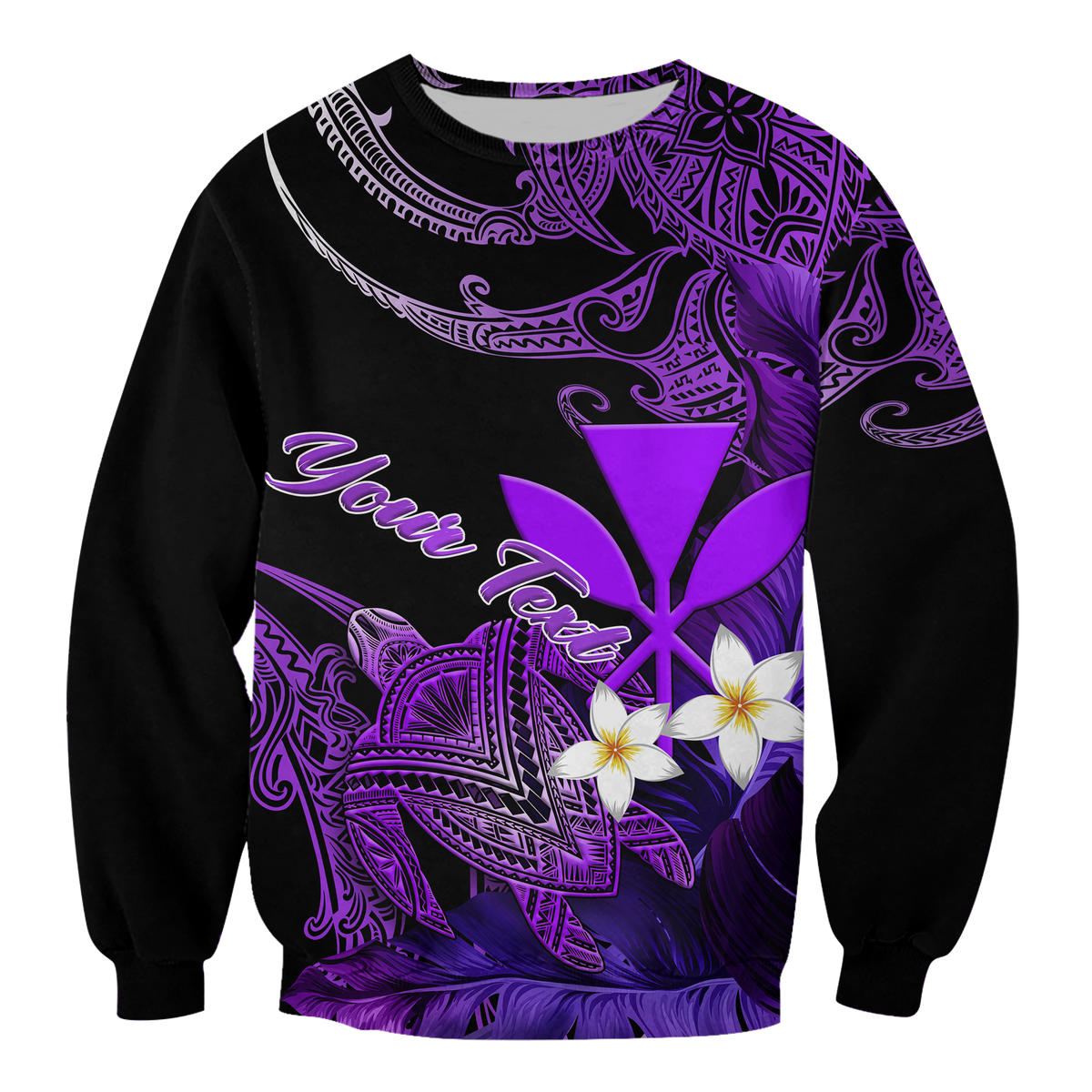 (Custom Personalised) Hawaii Turtle With Plumeria Leaf Purple Sweatshirt - LT12 Unisex Black - Polynesian Pride