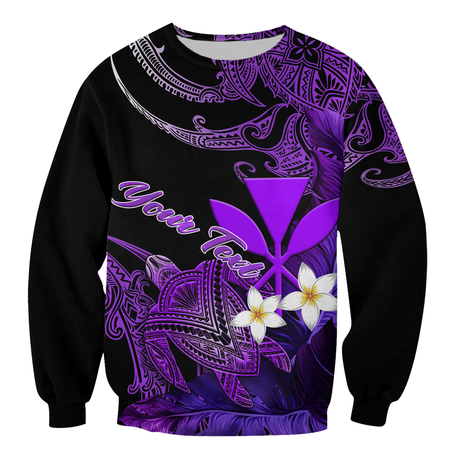 (Custom Personalised) Hawaii Turtle With Plumeria Leaf Purple Sweatshirt - LT12 Unisex Black - Polynesian Pride