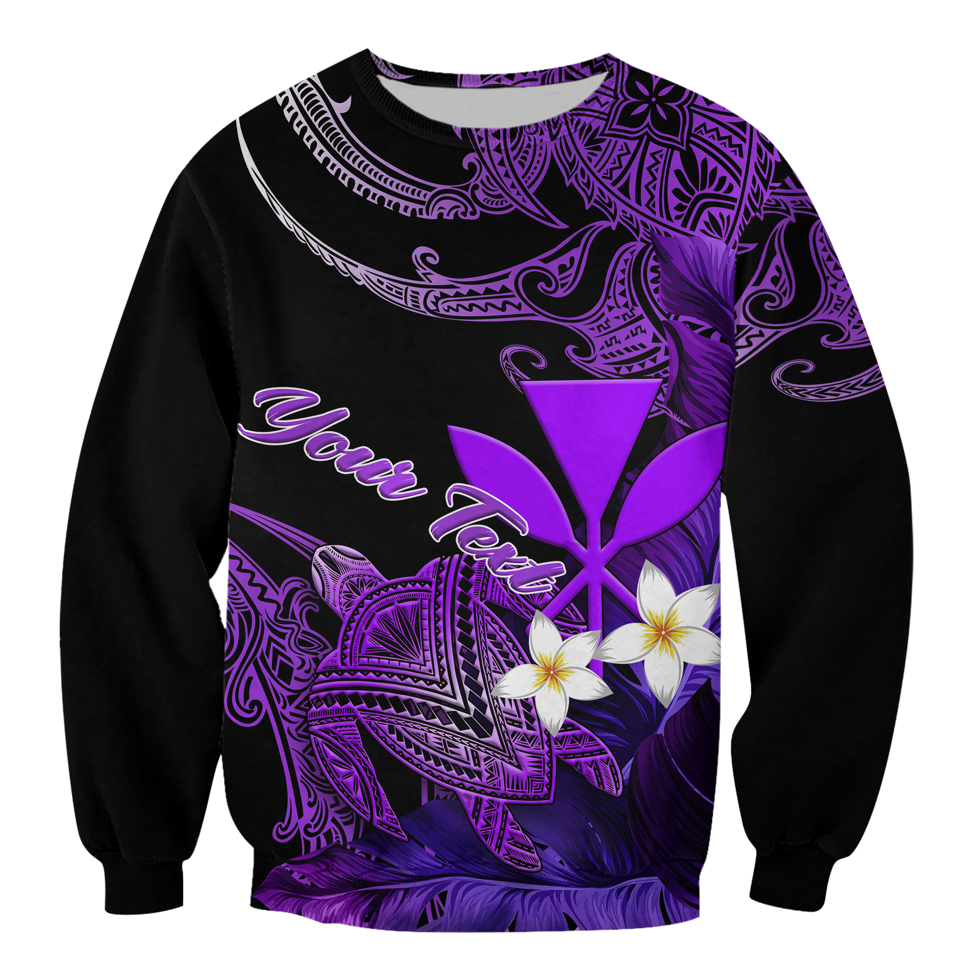 (Custom Personalised) Hawaii Turtle With Plumeria Leaf Purple Sweatshirt - LT12 Unisex Black - Polynesian Pride