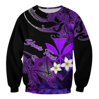 (Custom Personalised) Hawaii Turtle With Plumeria Leaf Purple Sweatshirt - LT12 Unisex Black - Polynesian Pride