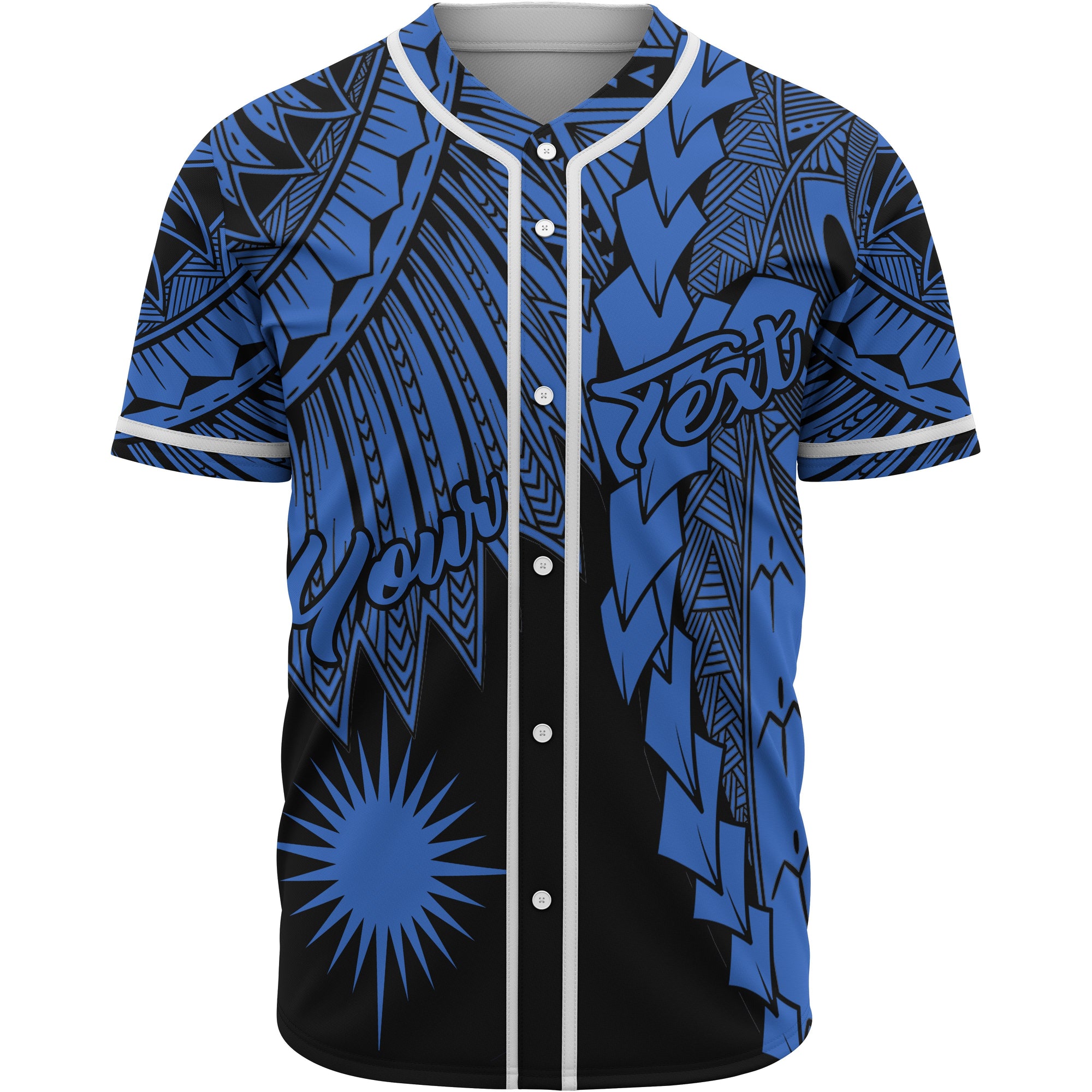 Marshall Islands Polynesian Custom Personalised Baseball Shirt - Tribal Wave Tattoo Blue Unisex Blue - Polynesian Pride