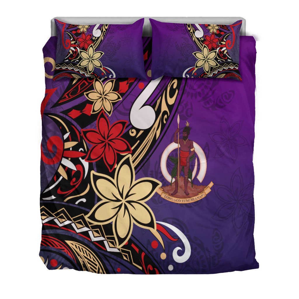 Vanuatu Bedding Set - Tribal Flower With Special Turtles Purple Color - Polynesian Pride