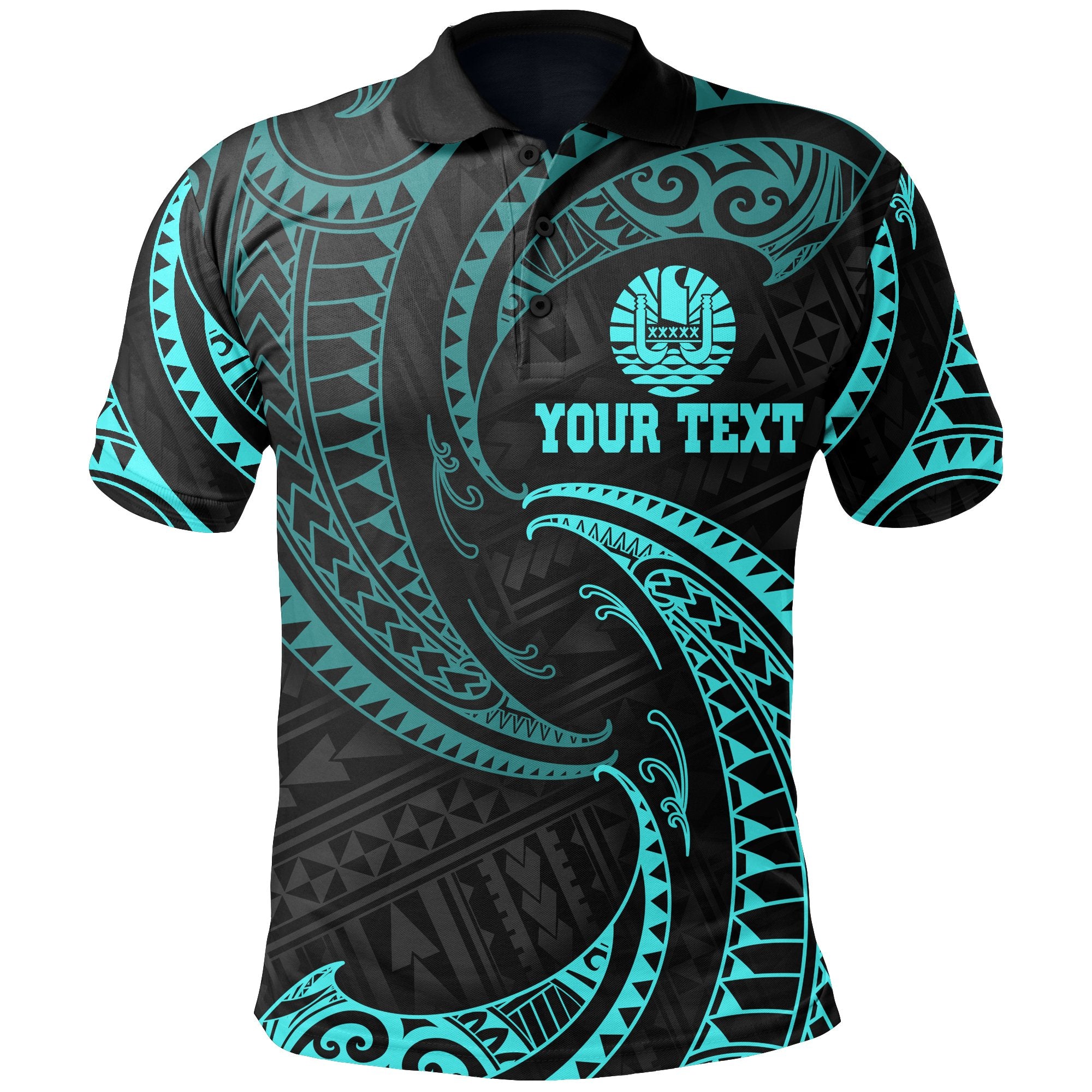 Tahiti Polynesian Custom Polo Shirt Neon Blue Tribal Wave Unisex Blue - Polynesian Pride