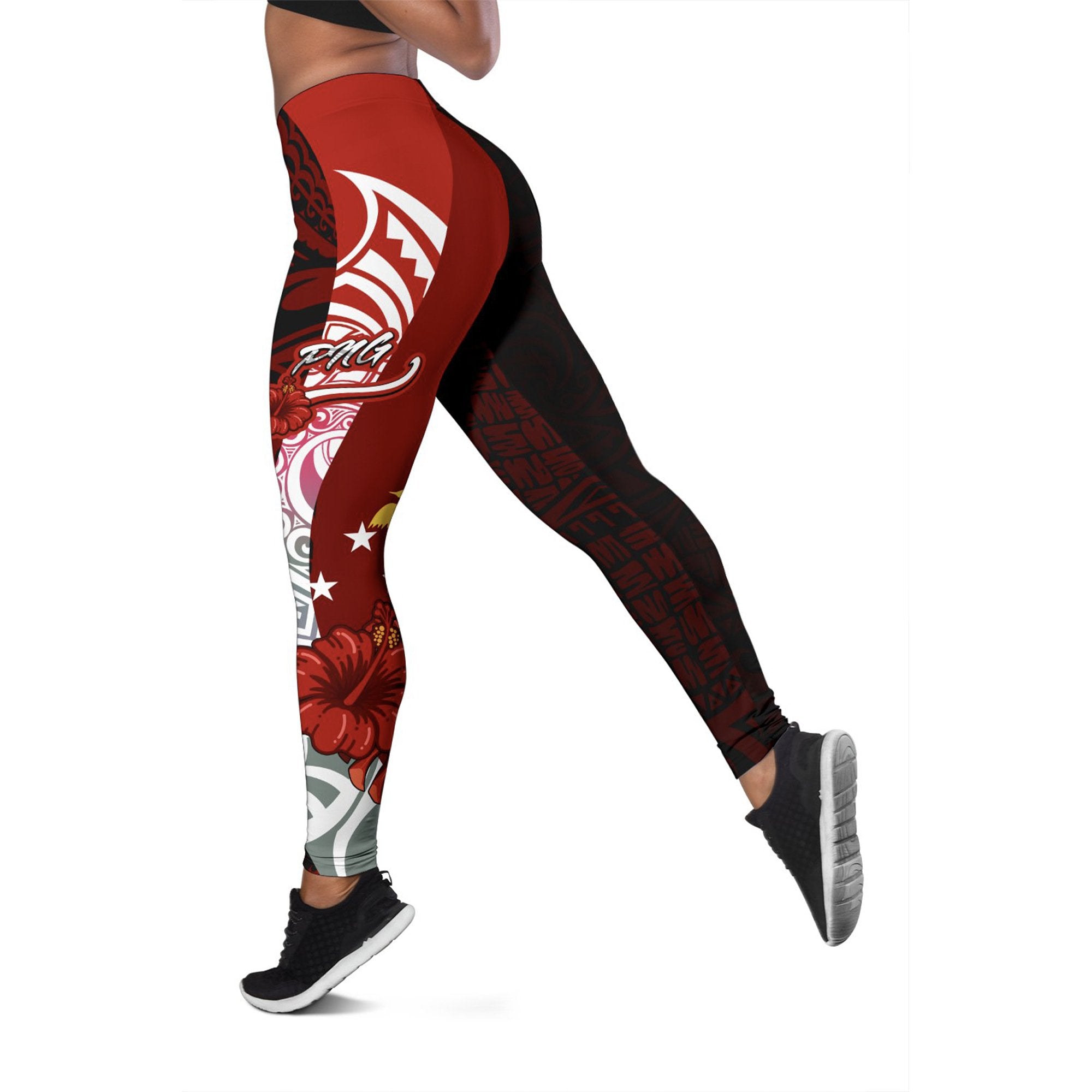 Papua New Guinea Polynesian Legging - Coat Of Arm With Hibiscus Red - Polynesian Pride