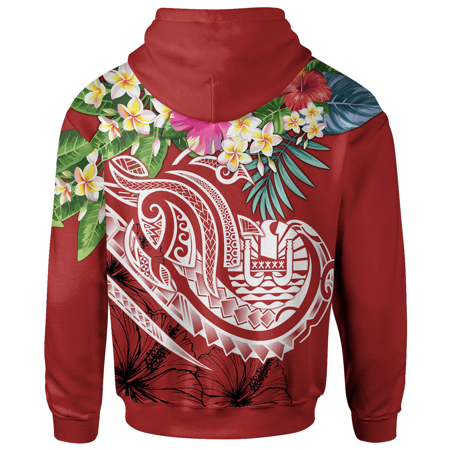 Tahiti Polynesian Hoodie Summer Plumeria (Red) Unisex Red - Polynesian Pride
