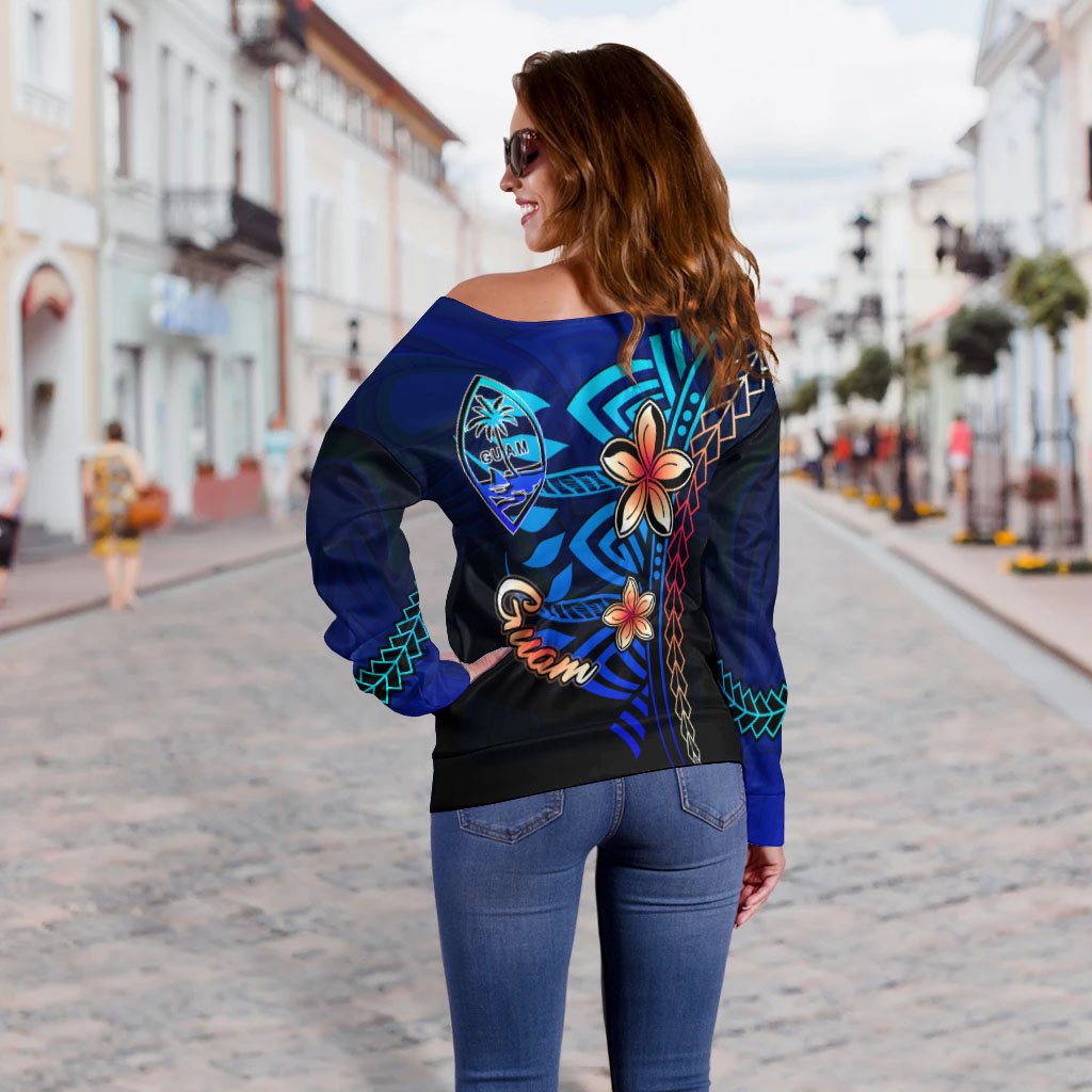 Guam Custom Personalised Women's Off Shoulder Sweater - Vintage Tribal Moutain - Polynesian Pride