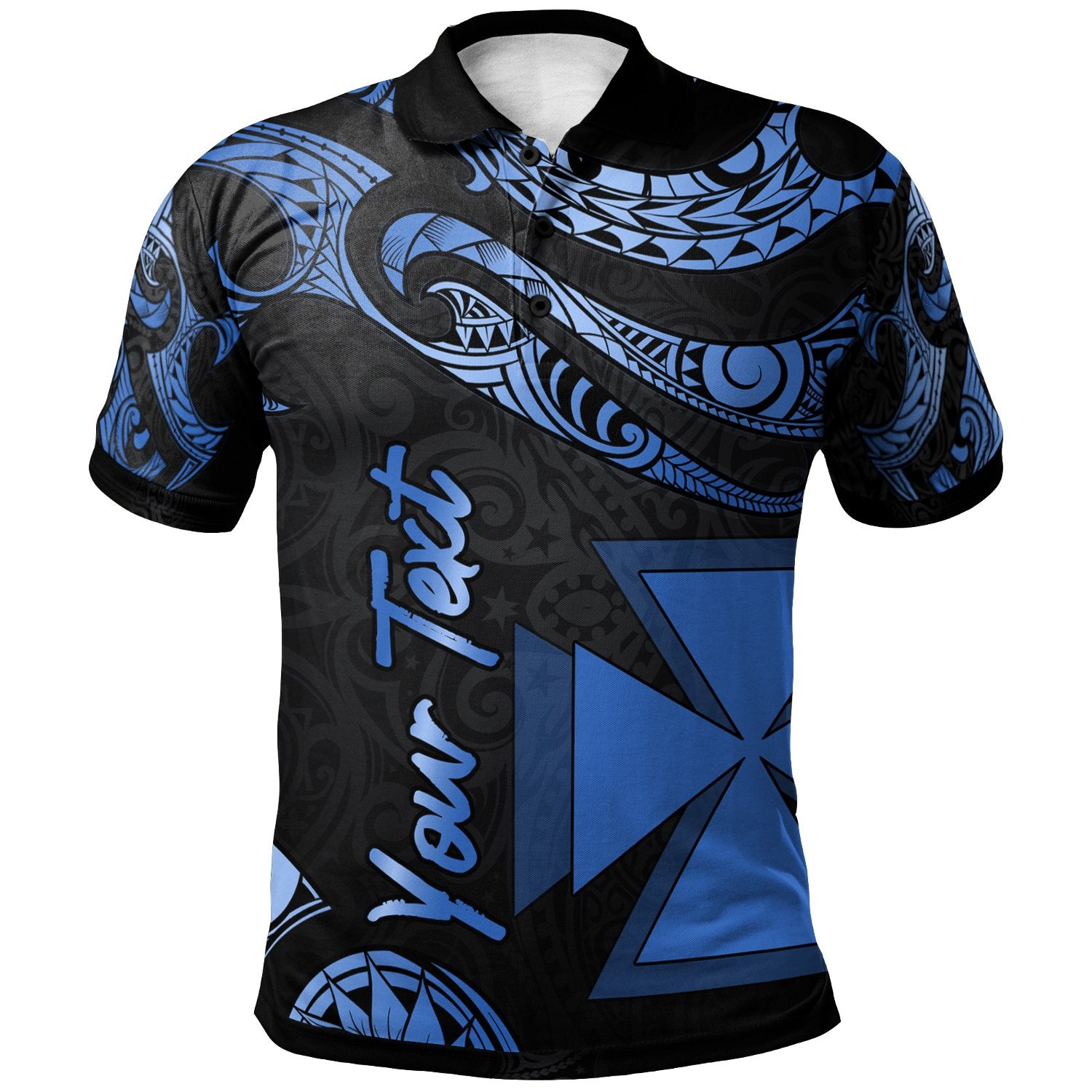 Wallis and Futuna Custom Polo Shirt Polynesian Tattoo Blue Version Unisex Blue - Polynesian Pride