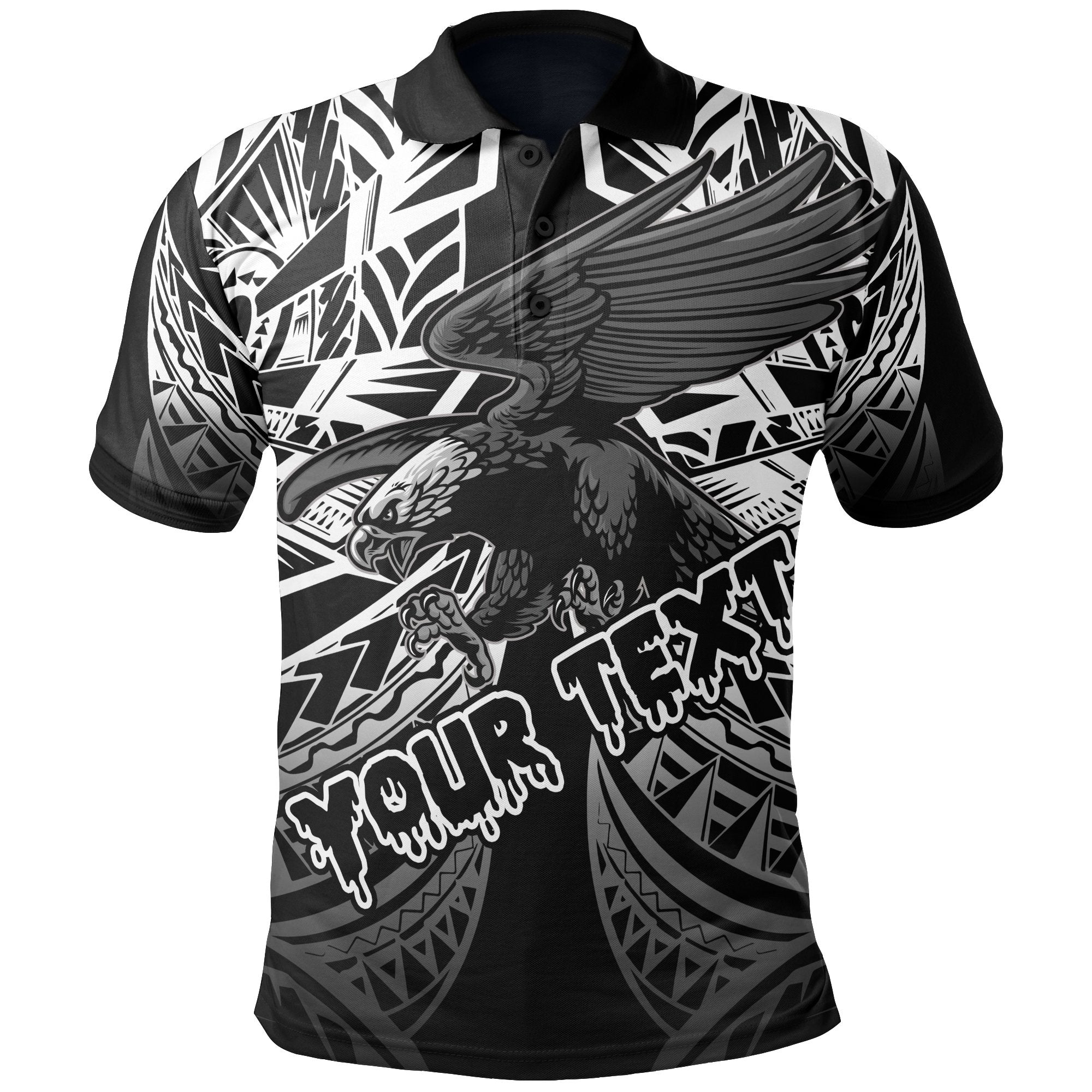 American Samoa Polynesian Custom Polo Shirt Eagle Tribal Pattern Unisex Black - Polynesian Pride