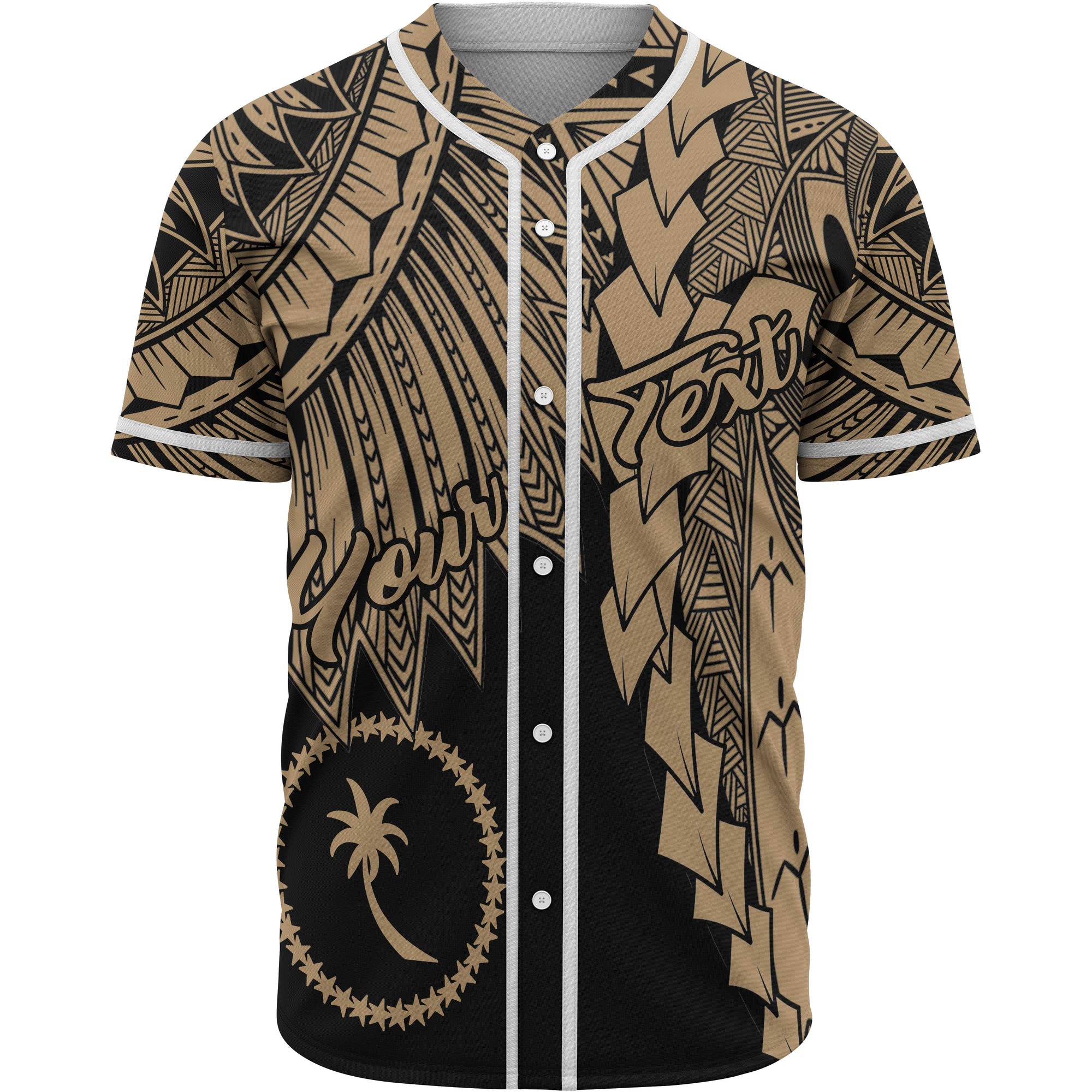 Chuuk Polynesian Custom Personalised Baseball Shirt - Tribal Wave Tattoo Gold Unisex Gold - Polynesian Pride