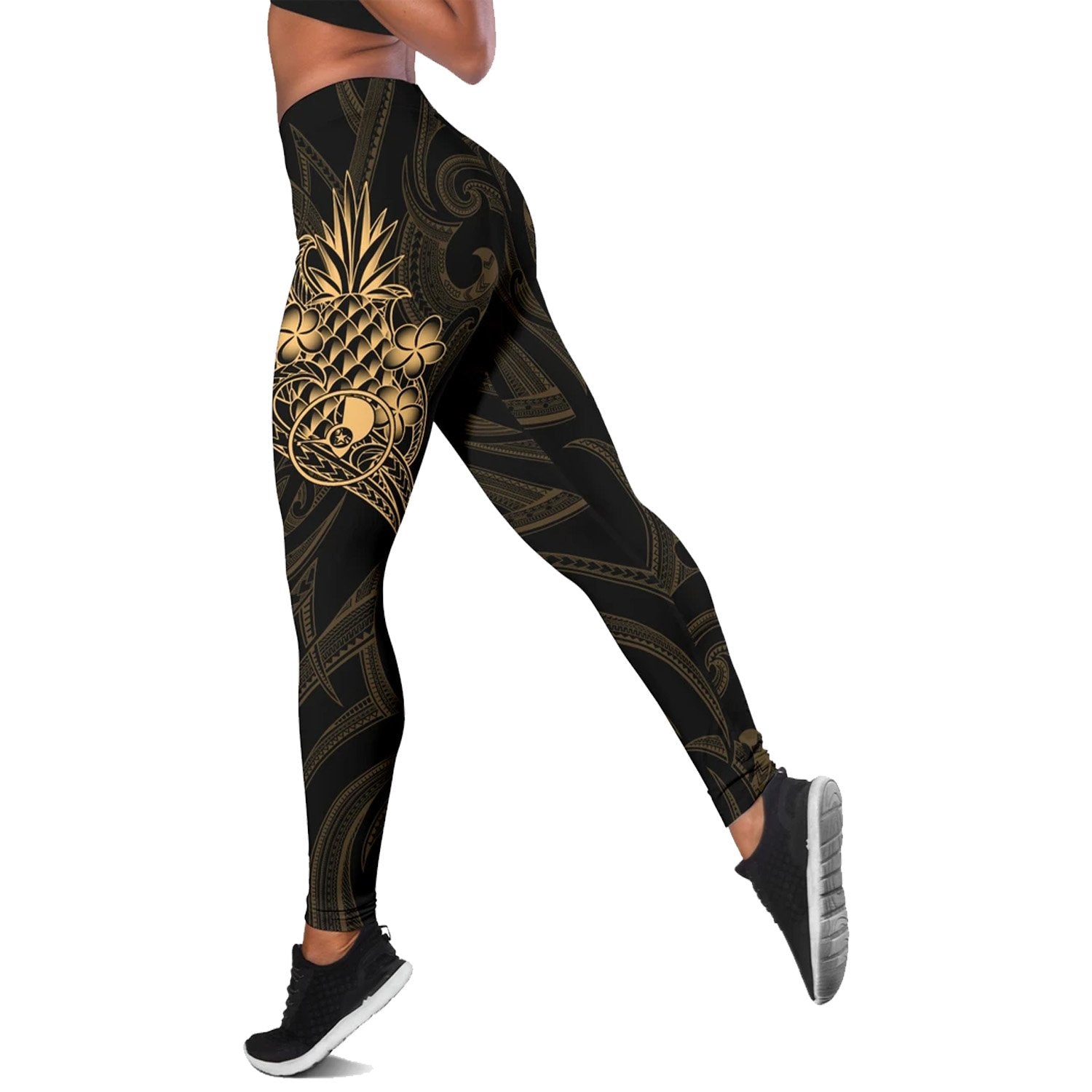 Yap Micronesia Women's Leggings - Gold Pineapple Black - Polynesian Pride