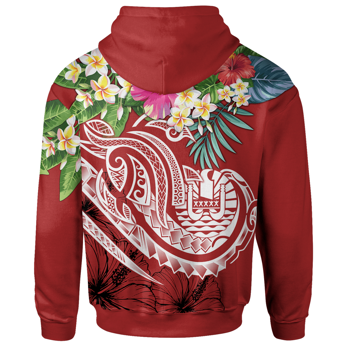 Tahiti Polynesian Zip up Hoodie Summer Plumeria (Red) - Polynesian Pride