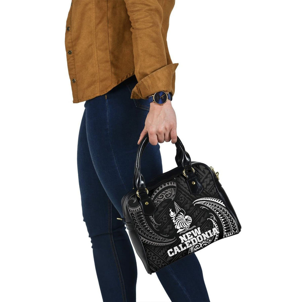New Caledonia Polynesian Shoulder Handbag - White Tribal Wave - Polynesian Pride