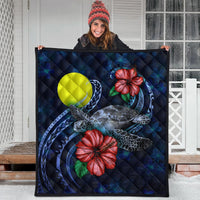 Palau Polynesian Premium Quilt - Blue Turtle Hibiscus - Polynesian Pride
