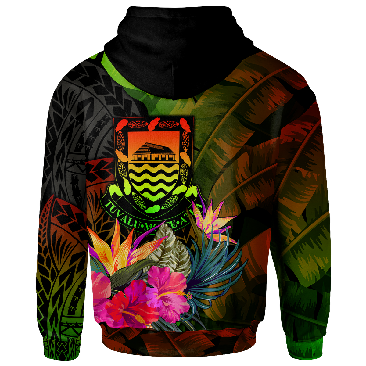 Tuvalu Polynesian Zip up Hoodie Hibiscus and Banana Leaves - Polynesian Pride
