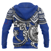 Chuuk Polynesian Hoodie White Turtle (Blue) - Polynesian Pride