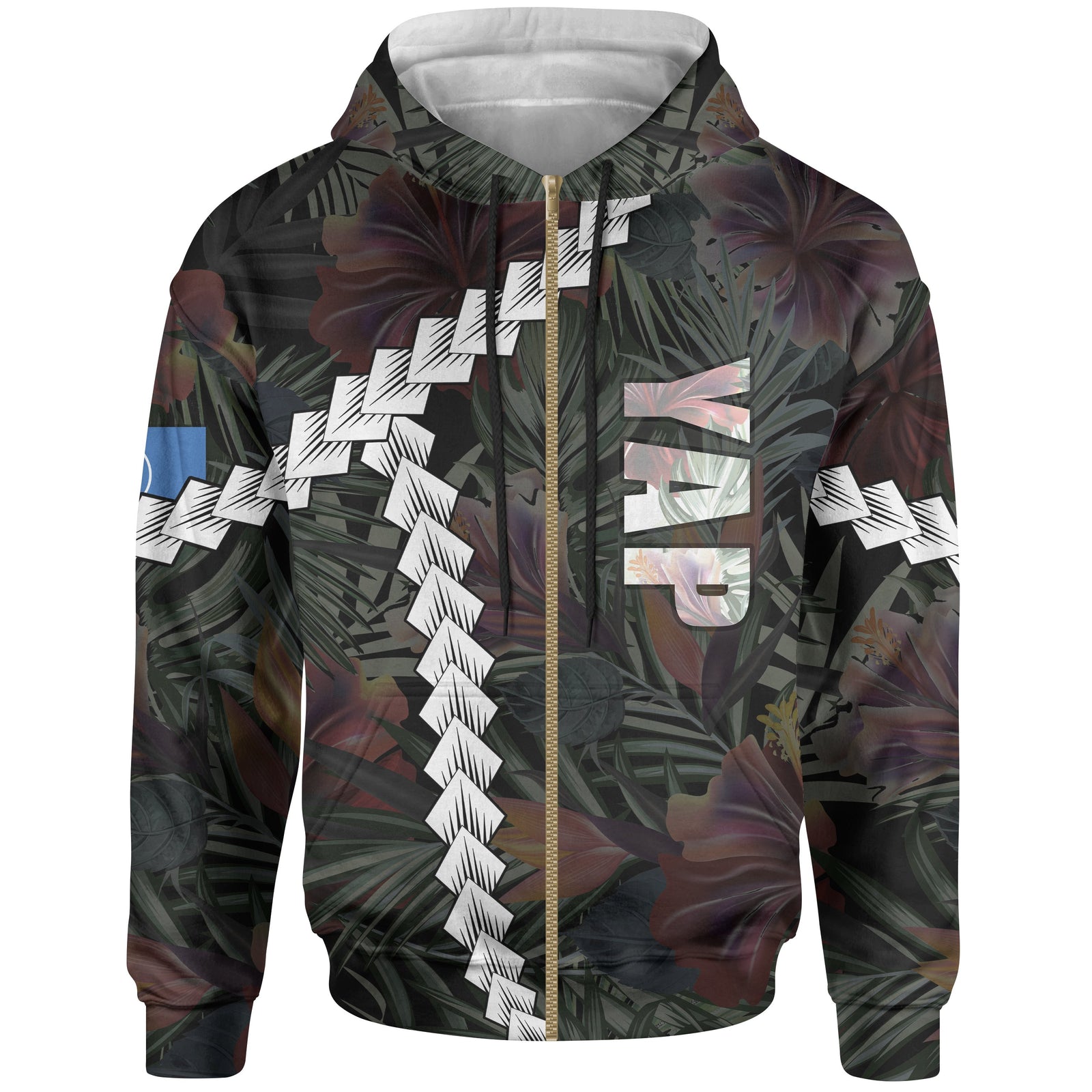 Yap Micronesian Zip up Hoodie Chain Polynesian Unisex BLACK - Polynesian Pride