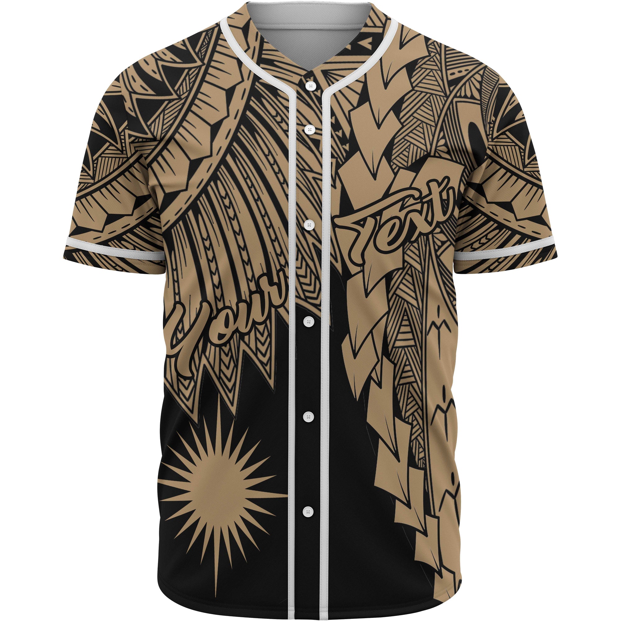 Marshall Islands Polynesian Custom Personalised Baseball Shirt - Tribal Wave Tattoo Gold Unisex Gold - Polynesian Pride