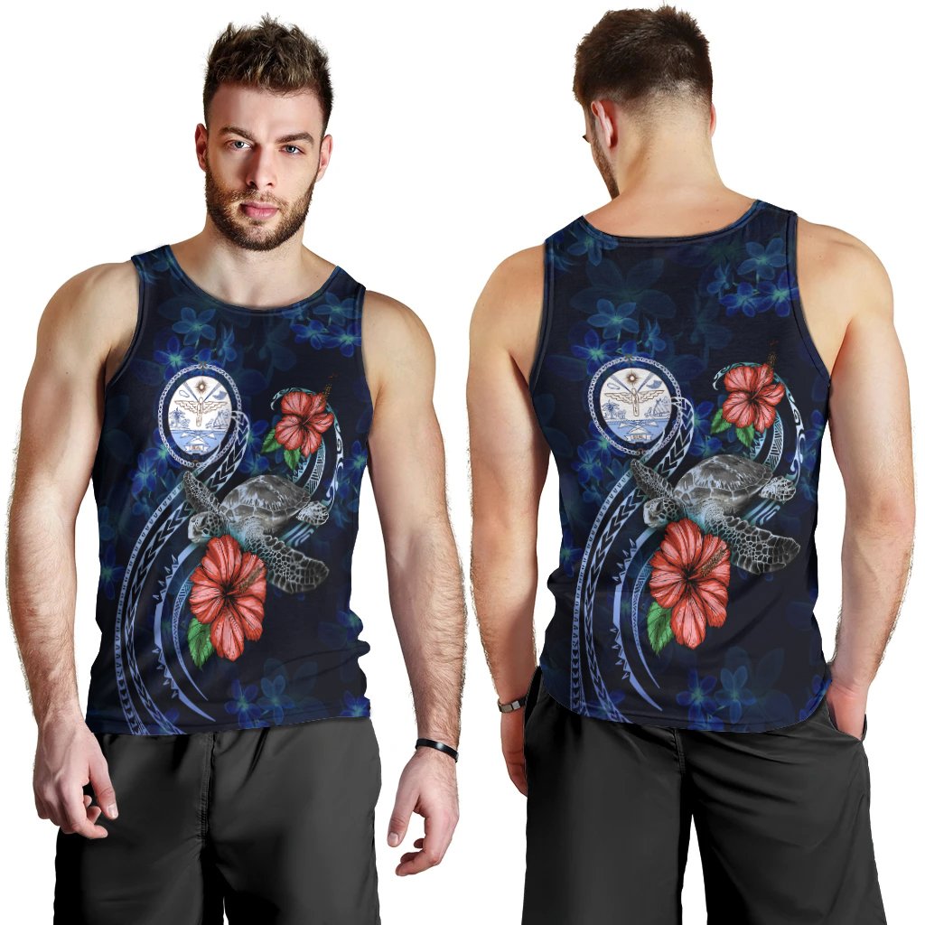 Marshall Islands Polynesian Men Tank Top - Blue Turtle Hibiscus Blue - Polynesian Pride