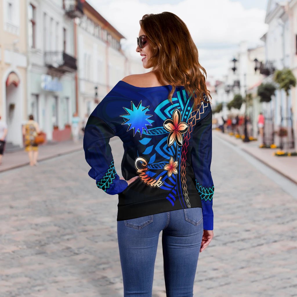 Nauru Custom Personalised Women's Off Shoulder Sweater - Vintage Tribal Moutain - Polynesian Pride