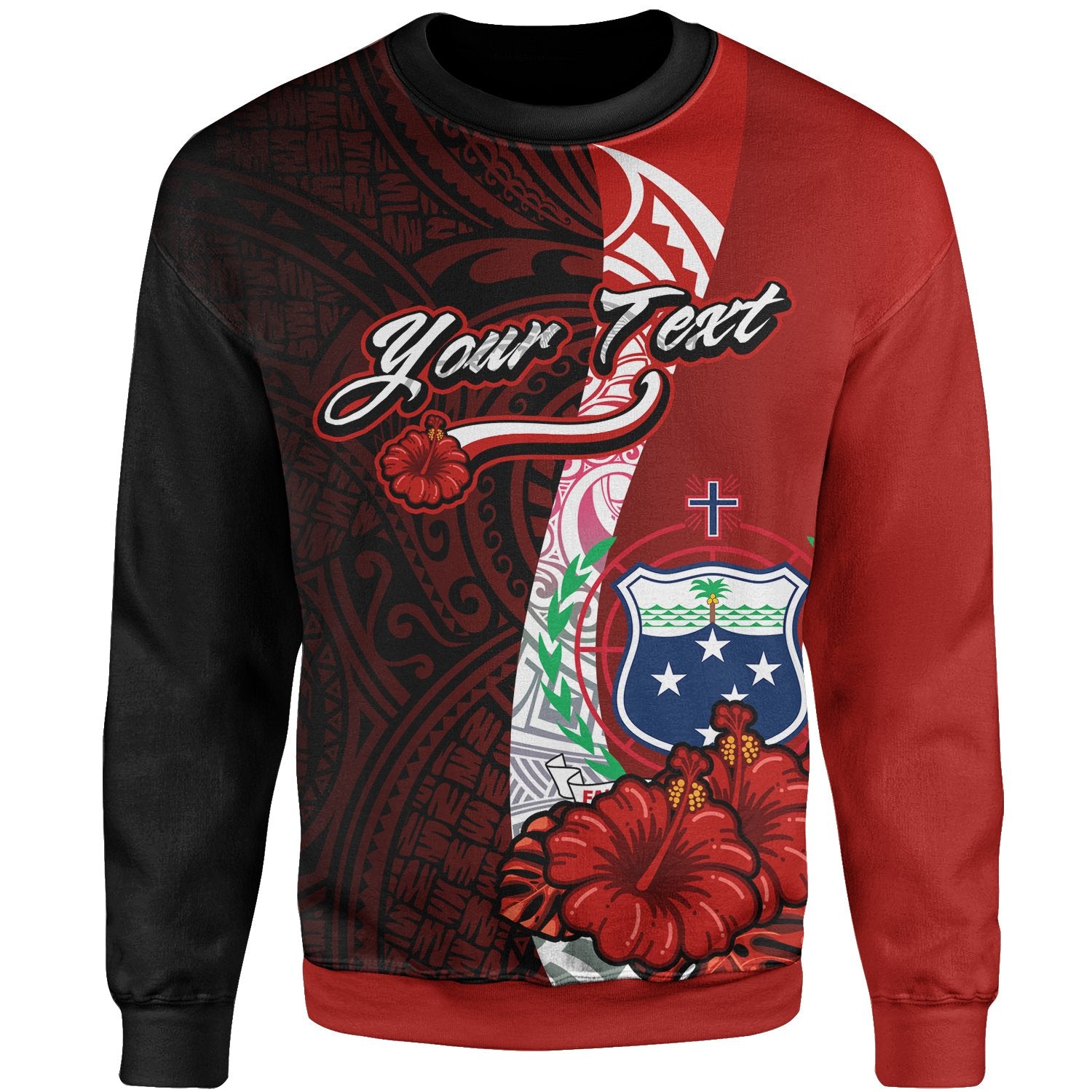 Samoa Polynesian Custom Personalised Sweater - Coat Of Arm With Hibiscus Unisex Red - Polynesian Pride