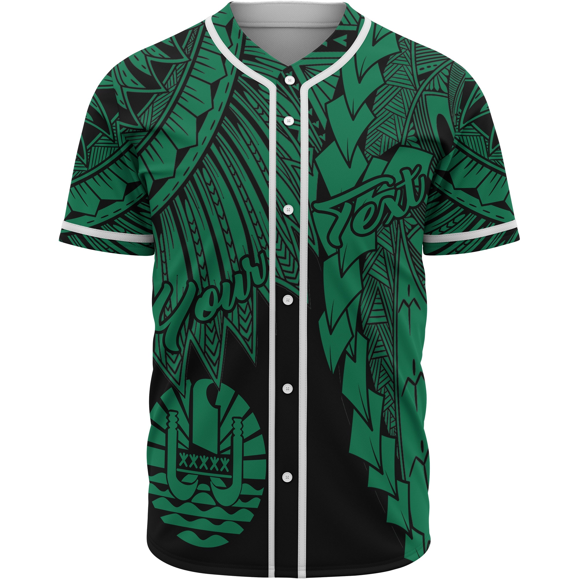 Tahiti Polynesian Custom Personalised Baseball Shirt - Tribal Wave Tattoo Green Unisex Green - Polynesian Pride