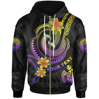 American Samoa Custom Zip up Hoodie Plumeria Flowers with Spiral Patterns Unisex Black - Polynesian Pride