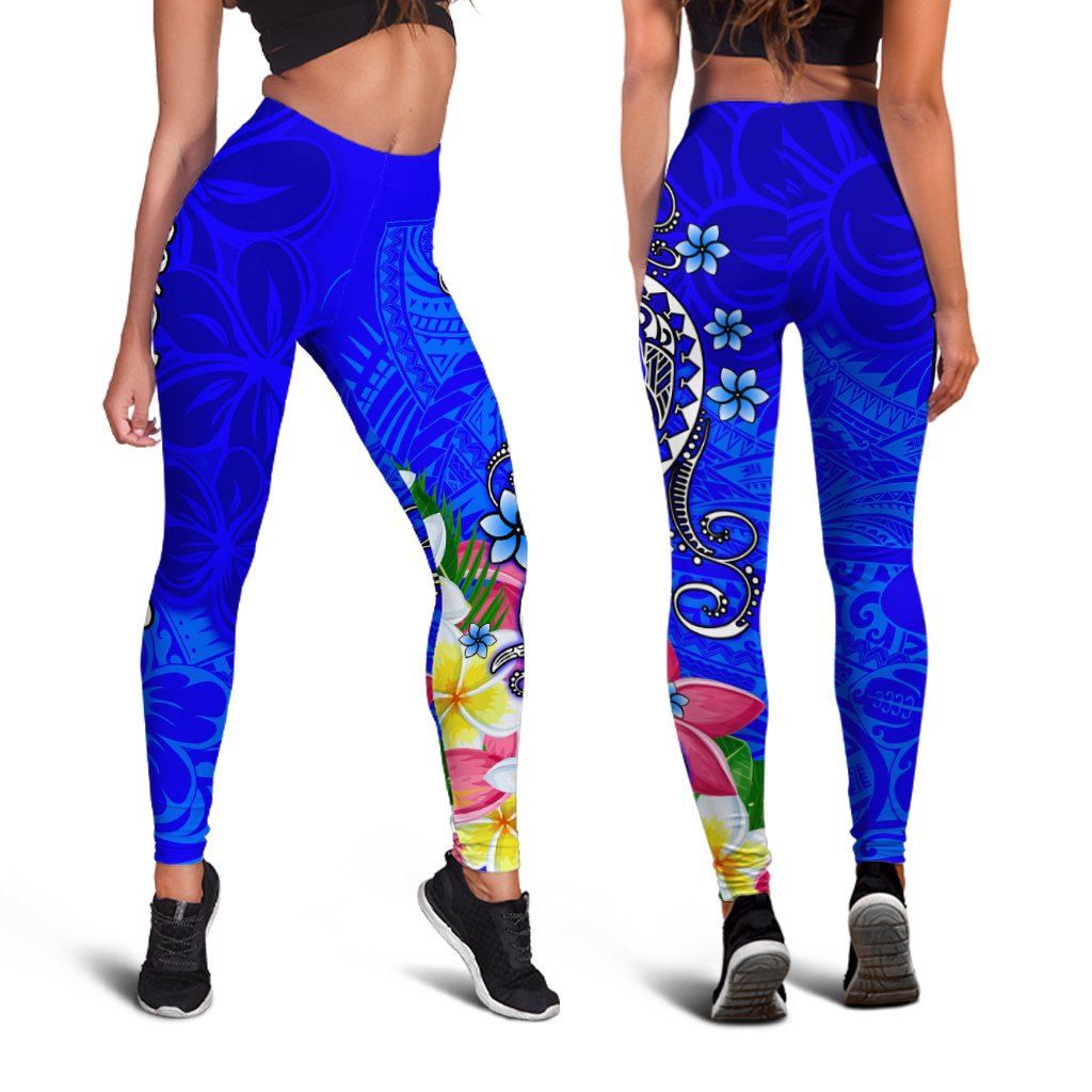 Tonga Custom Personalised Legging - Turtle Plumeria (BLUE) - Polynesian Pride