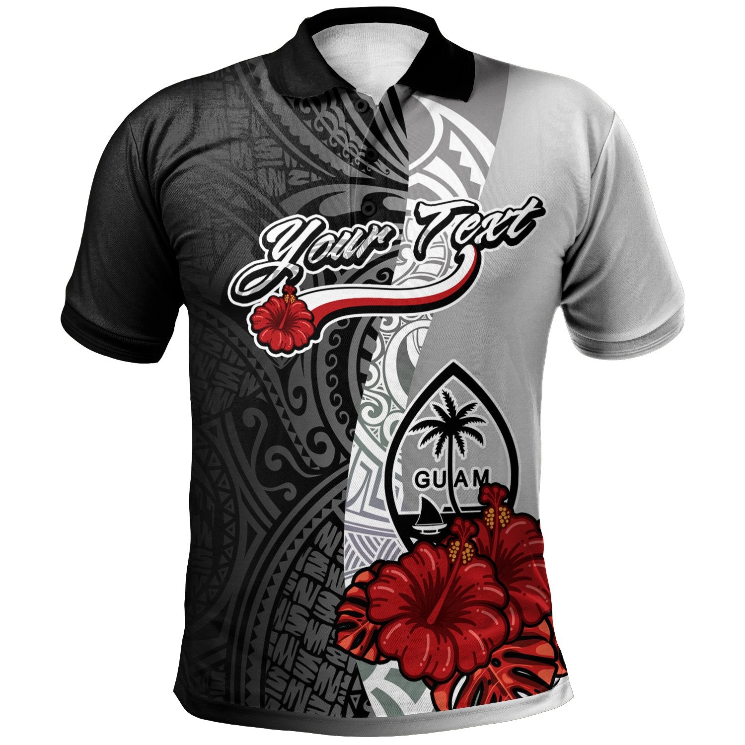 Guam Polynesian Custom Polo Shirt Coat Of Arm With Hibiscus White Unisex White - Polynesian Pride